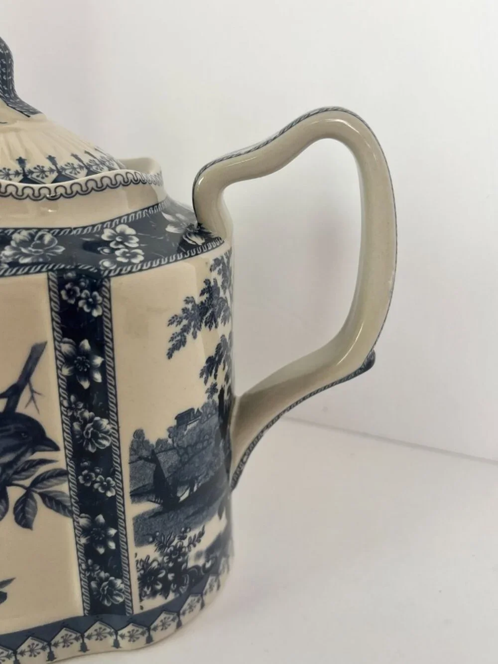 Blue White Teapot Bird Ceramic Transferware Style Mothers Day Gift Idea Tea Pot